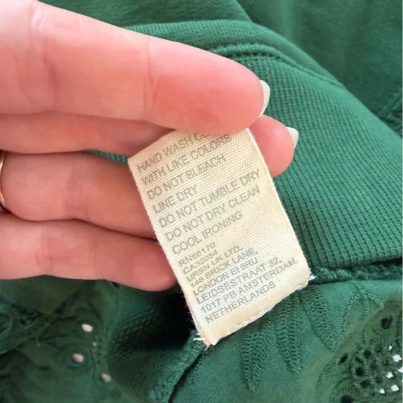 Anthropologie Forever That Girl Sweatshirt Womens Small Green Eyelet Boho - Picture 5 of 8